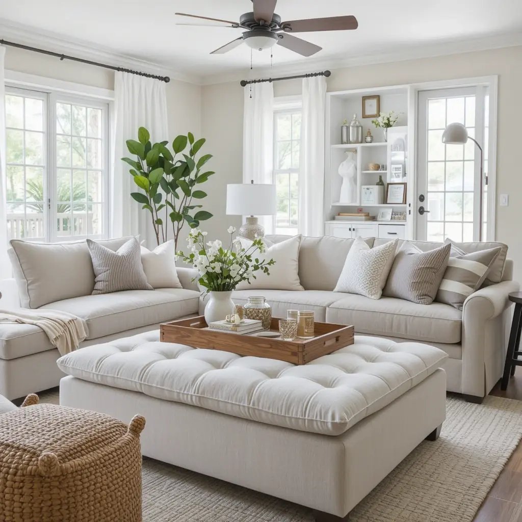 Bring in a Large Ottoman Instead of a Coffee Table