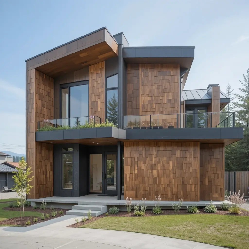 Mixed Material Facade with Cedar and Steel