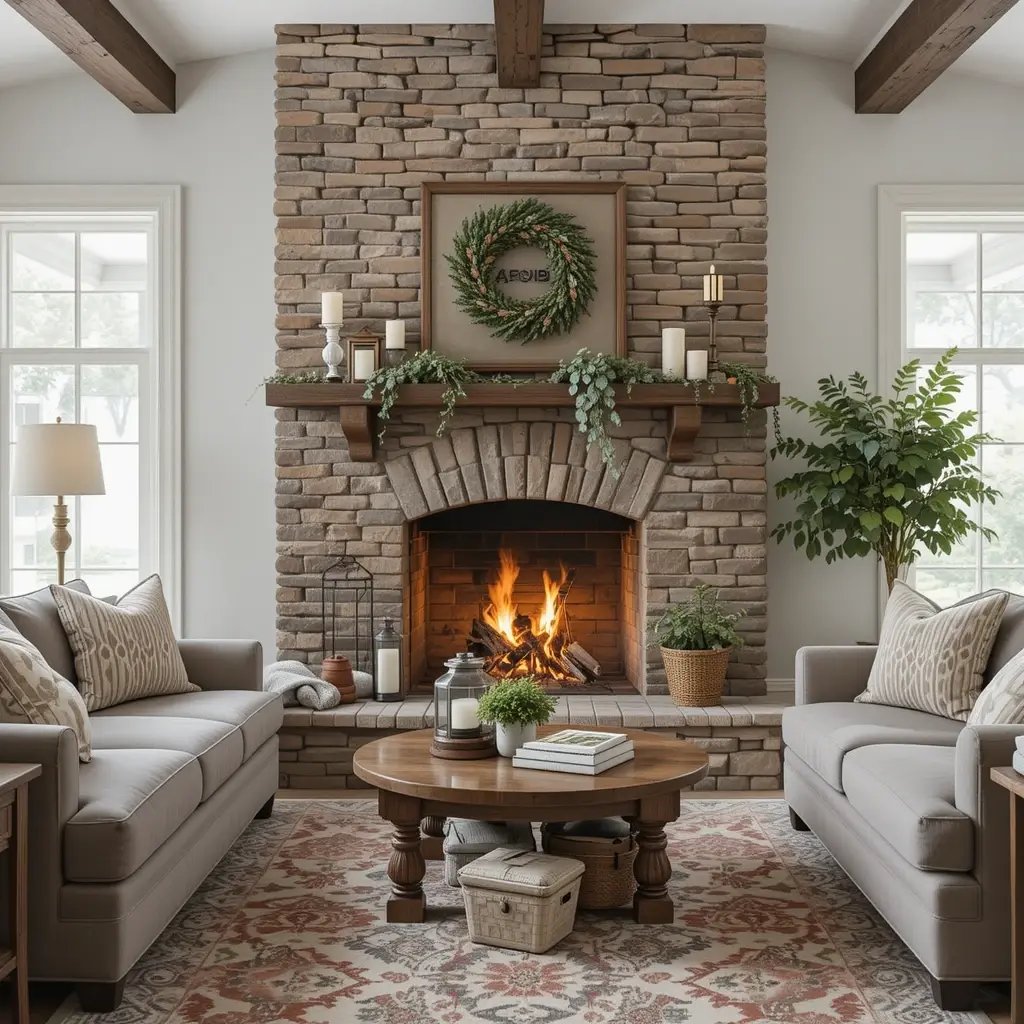 Stone or Brick Fireplace