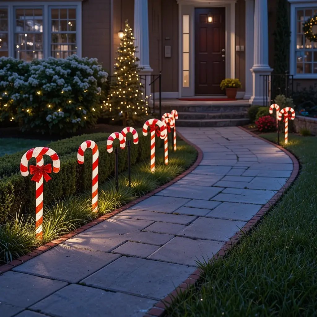 Highlight Walkways with Candy Cane Stakes