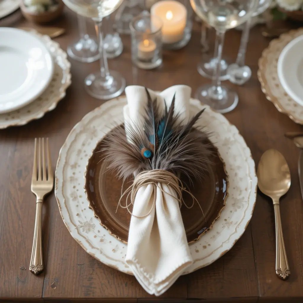 Feathers Tucked into Napkins