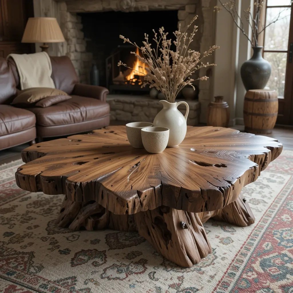 Hand-Carved Wooden Coffee Table