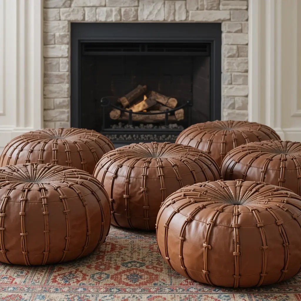 Handwoven Leather Poufs