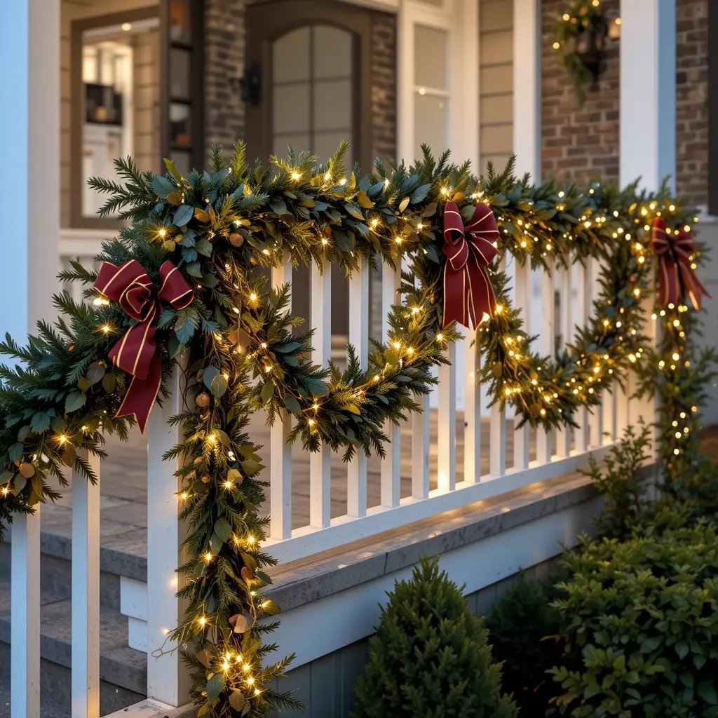 Add Garland-Wrapped Lights to Railings