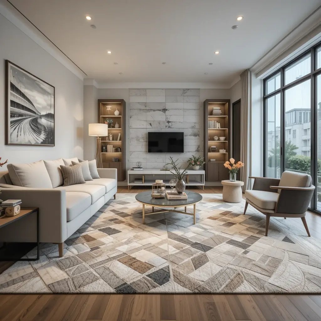 Use a Large, Modern Rug to Anchor the Space