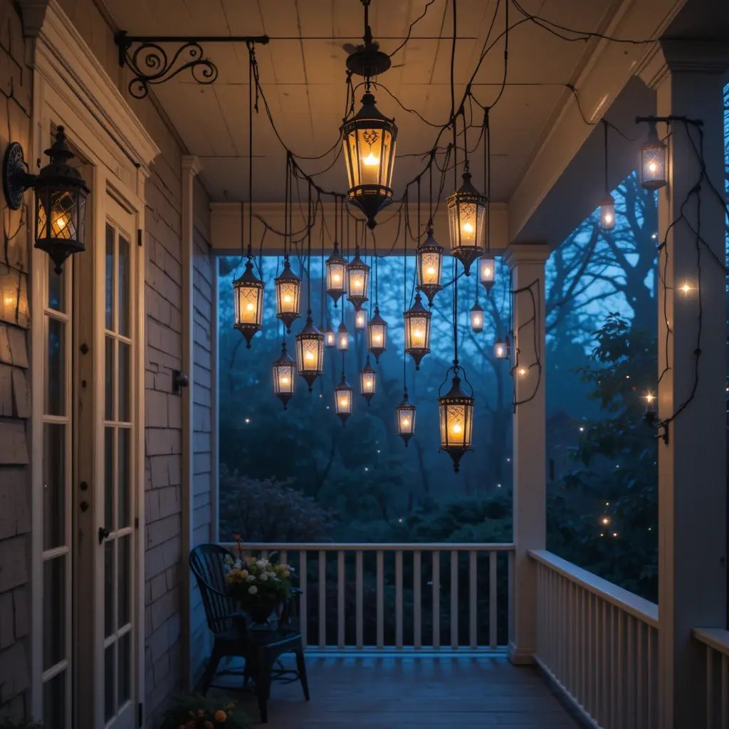  floating candles or lanterns from the porch ceiling 