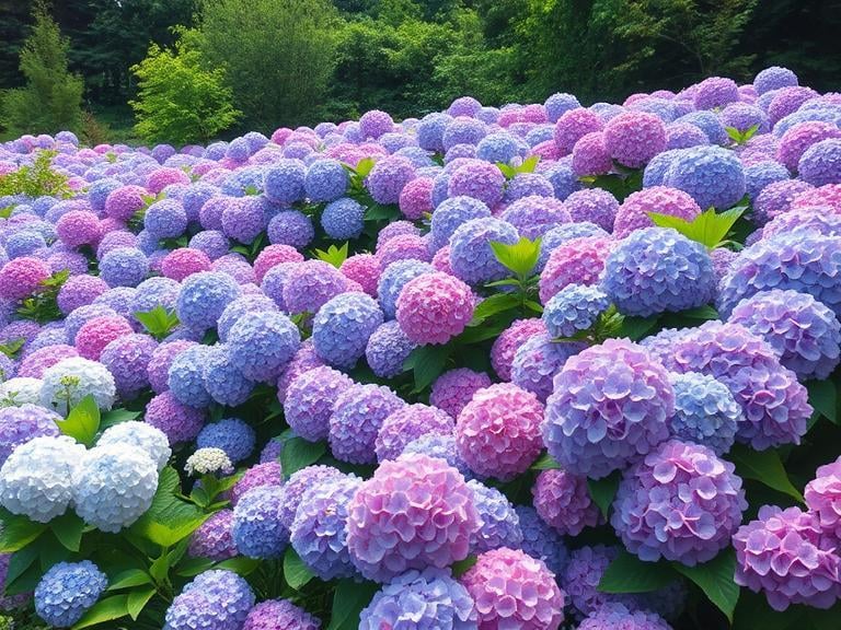 Image suggestion: Expansive garden with multiple hydrangea varieties creating a stunning, cohesive landscape