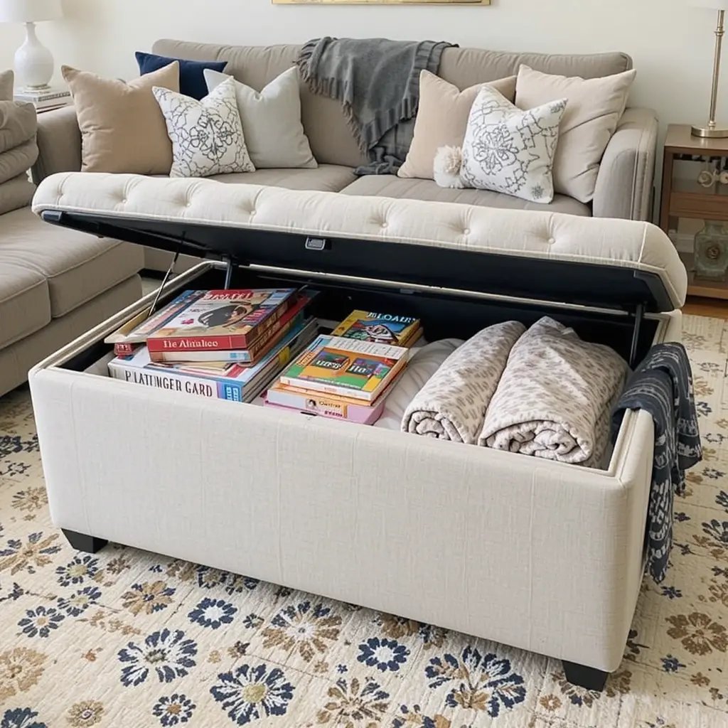 Use a Storage Ottoman (or Two)
