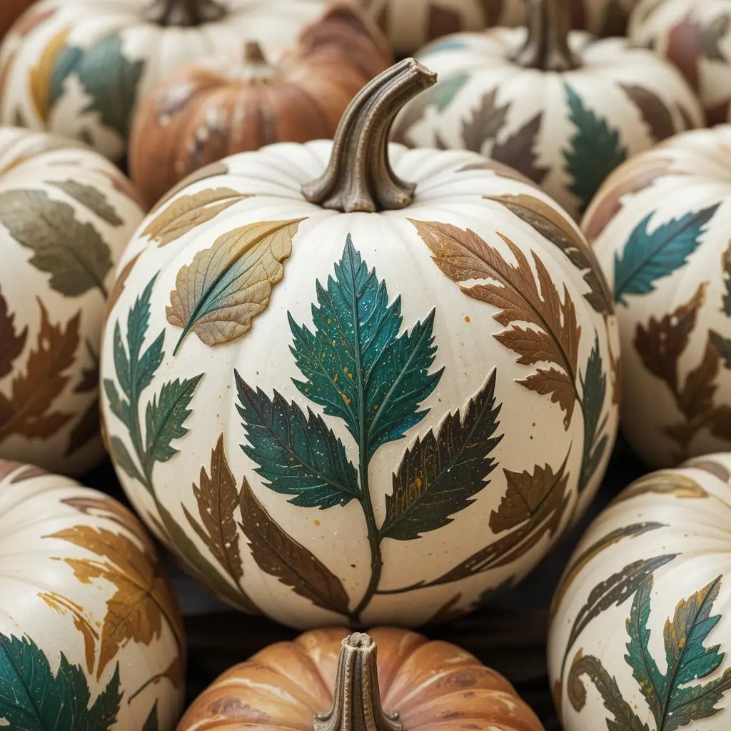 Leaf Print Pumpkins
