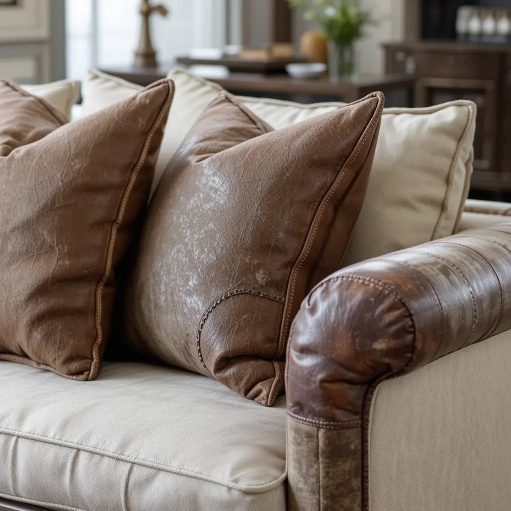 Hand-Stitched Leather Sofa Accents