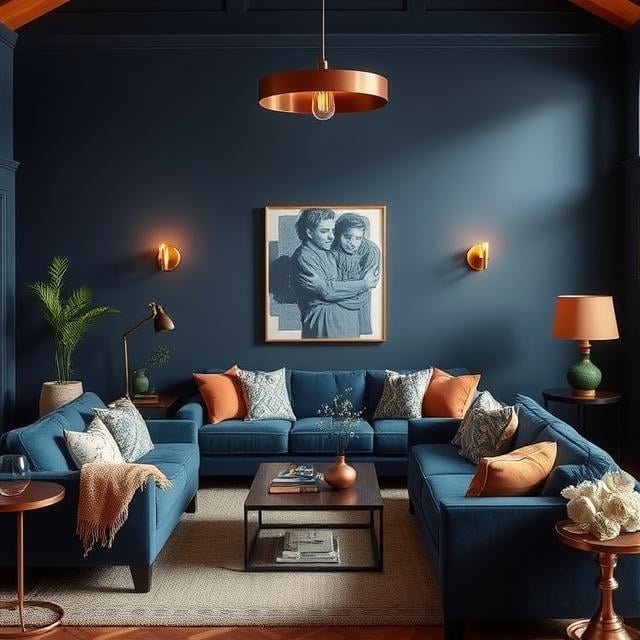 Deep Blue and Copper for a Warm, Inviting Space