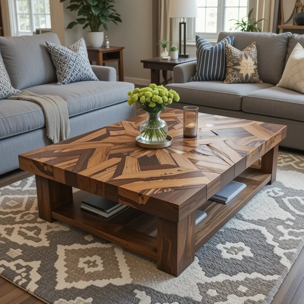 Custom Inlay Wooden Coffee Table