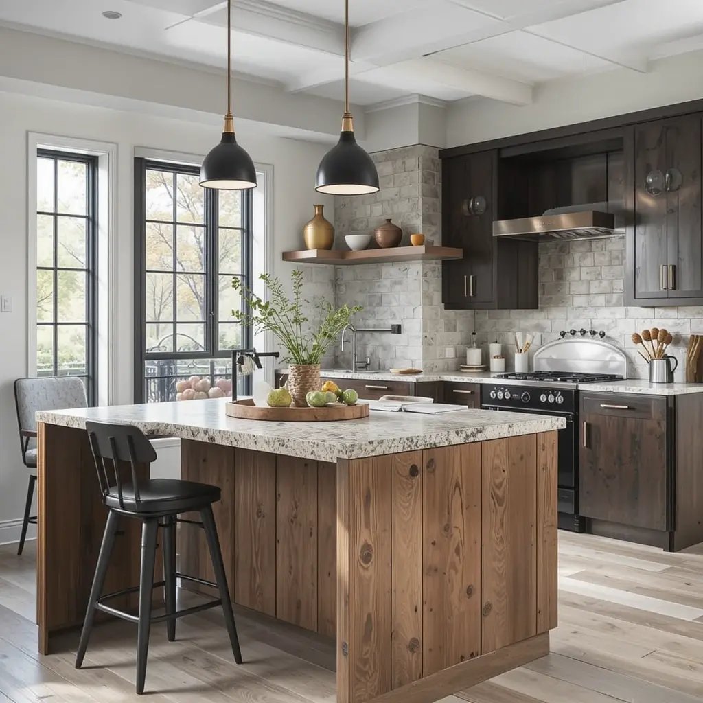 Warm Wood Meets Cool Stone