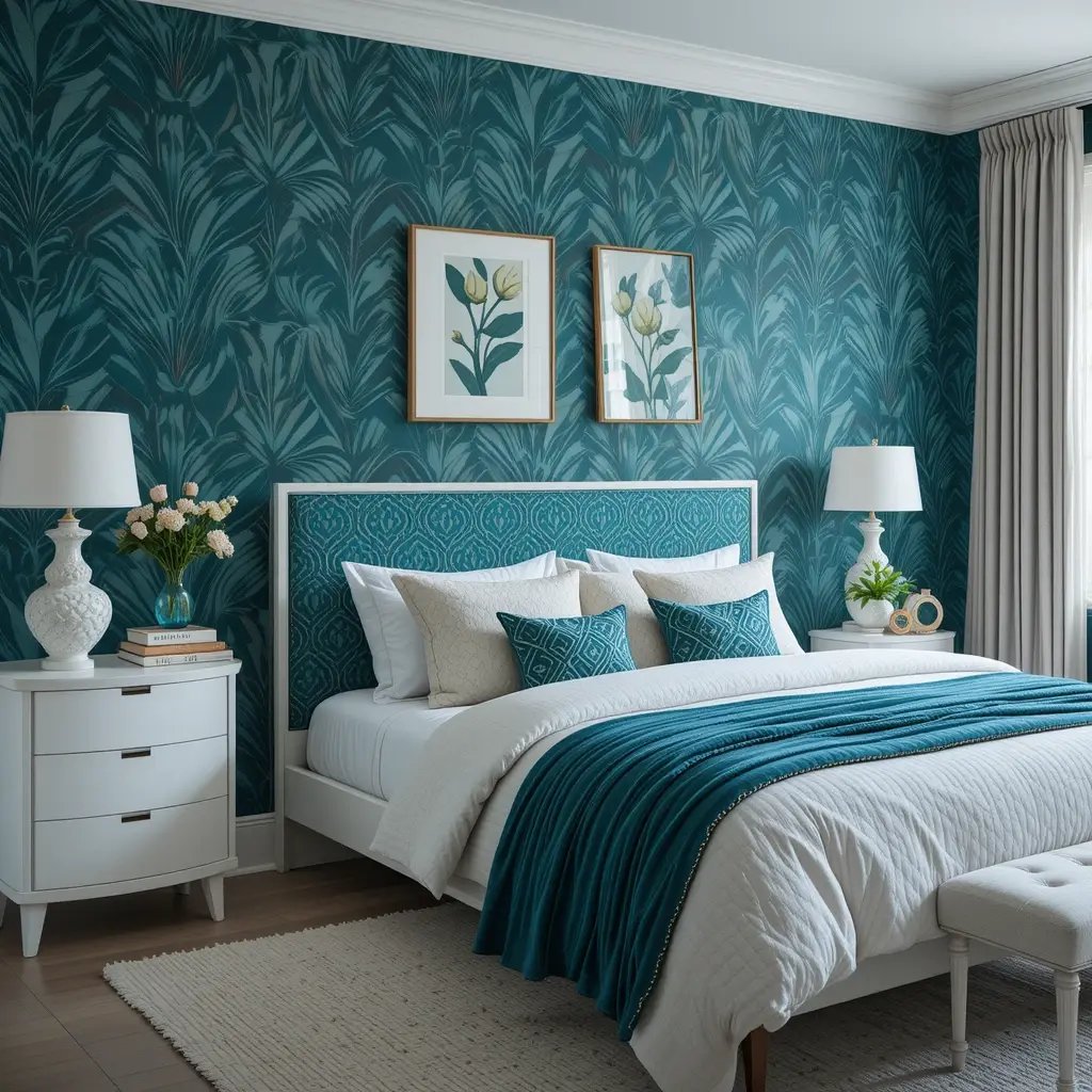 Teal Wallpaper Feature Wall
