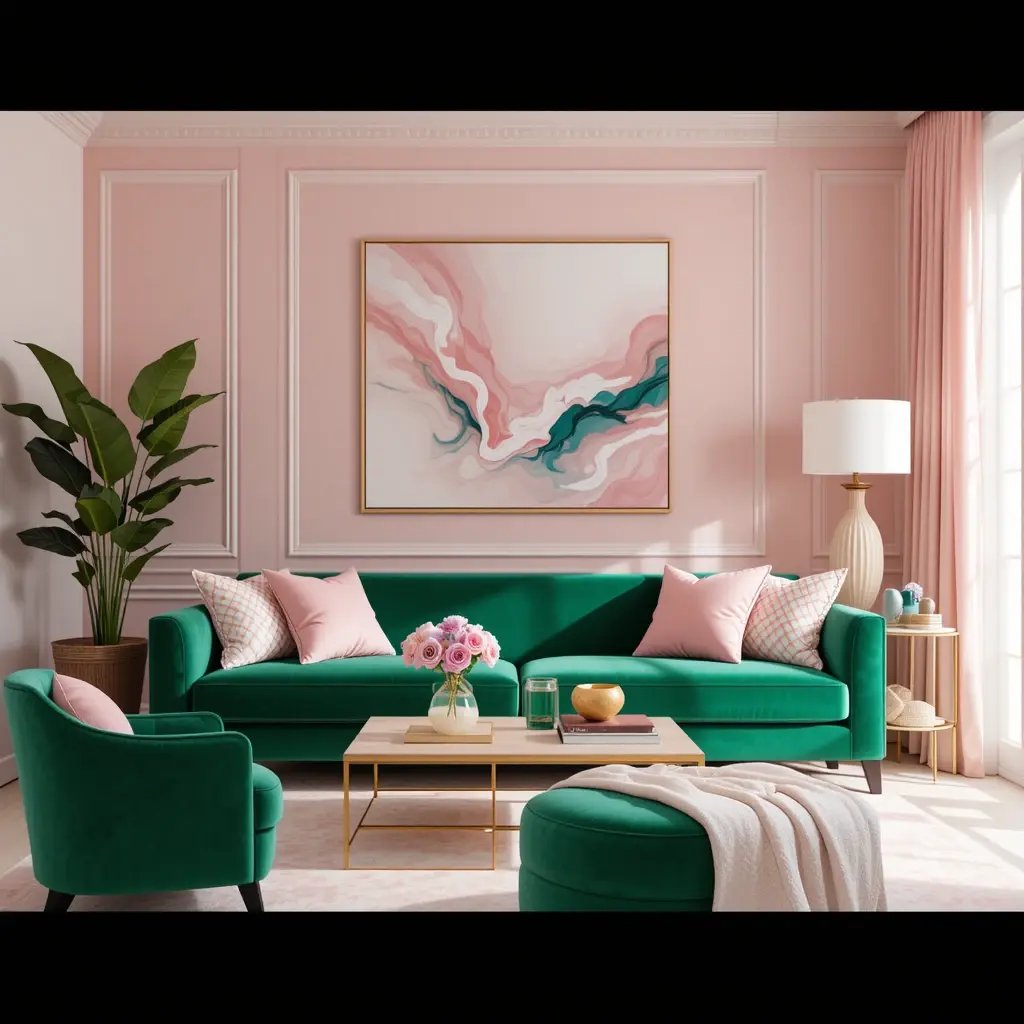 Emerald Green and Pale Pink for a Soft, Sophisticated Look