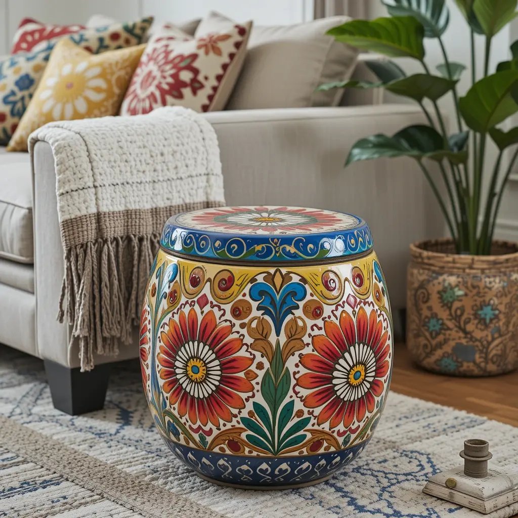 Hand-Painted Ceramic Stool