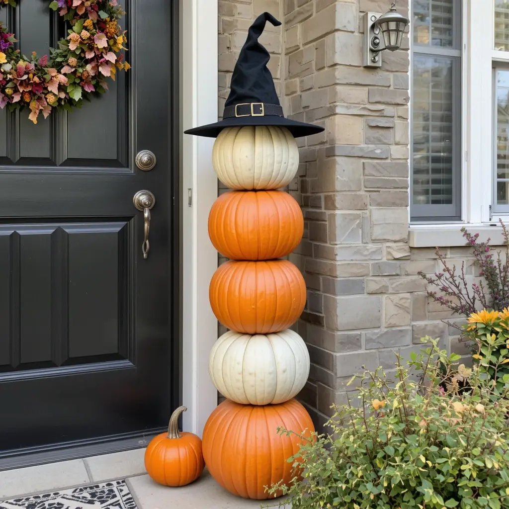 Pumpkin Topiary on the Porch