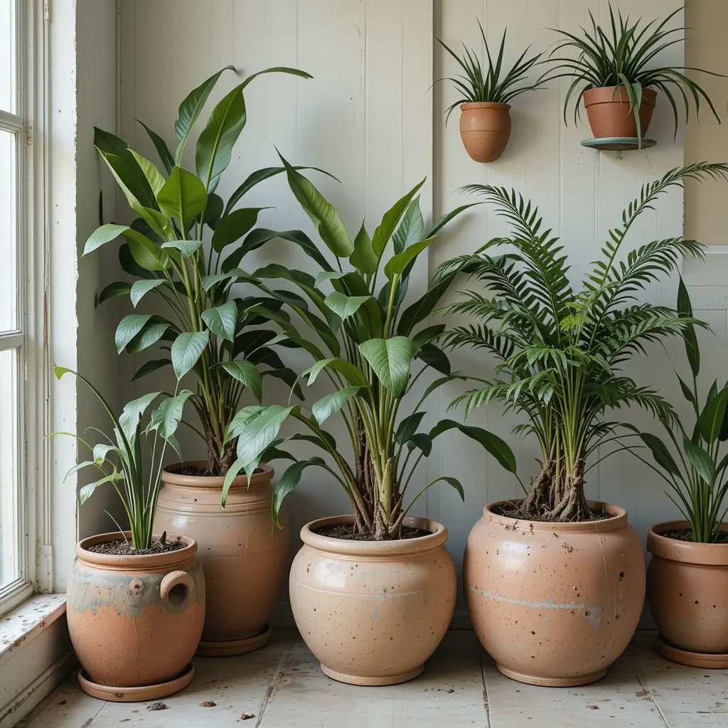 Indoor Plants in Unglazed Pots