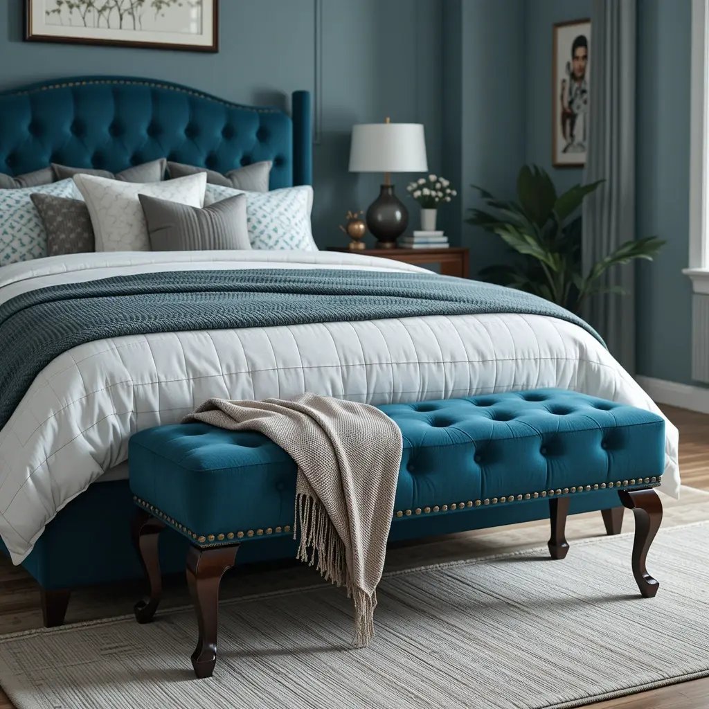 Teal Upholstered Bench or Ottoman