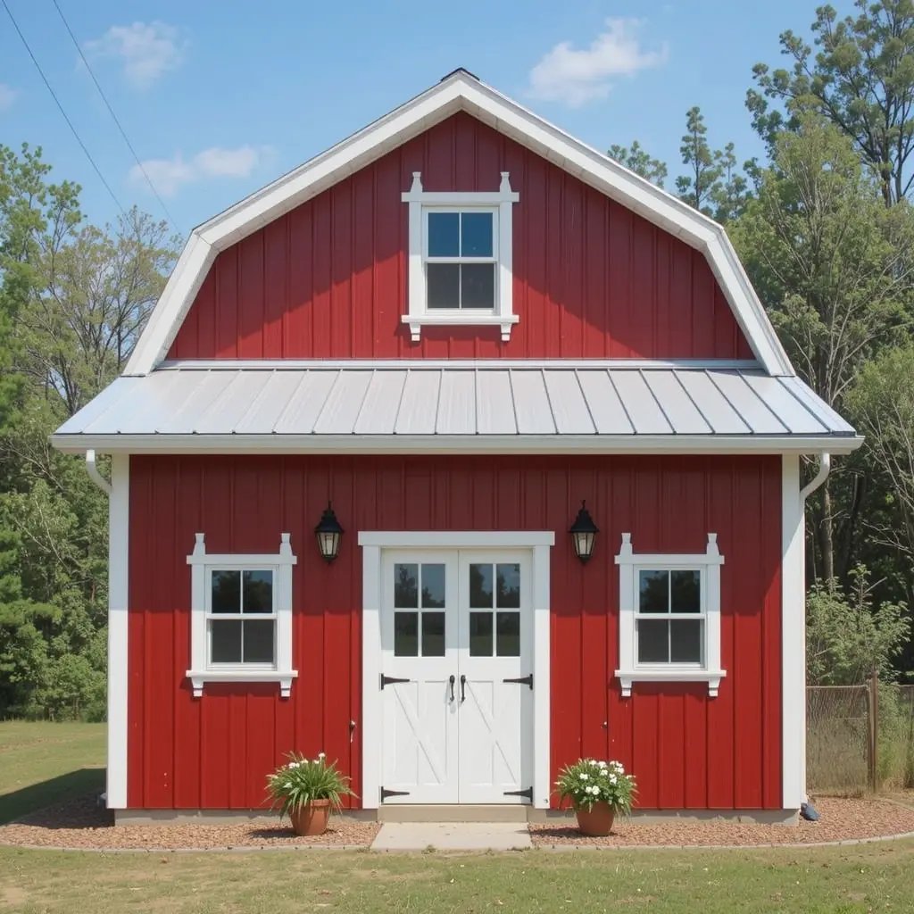 Classic Red Barn with White Trim
