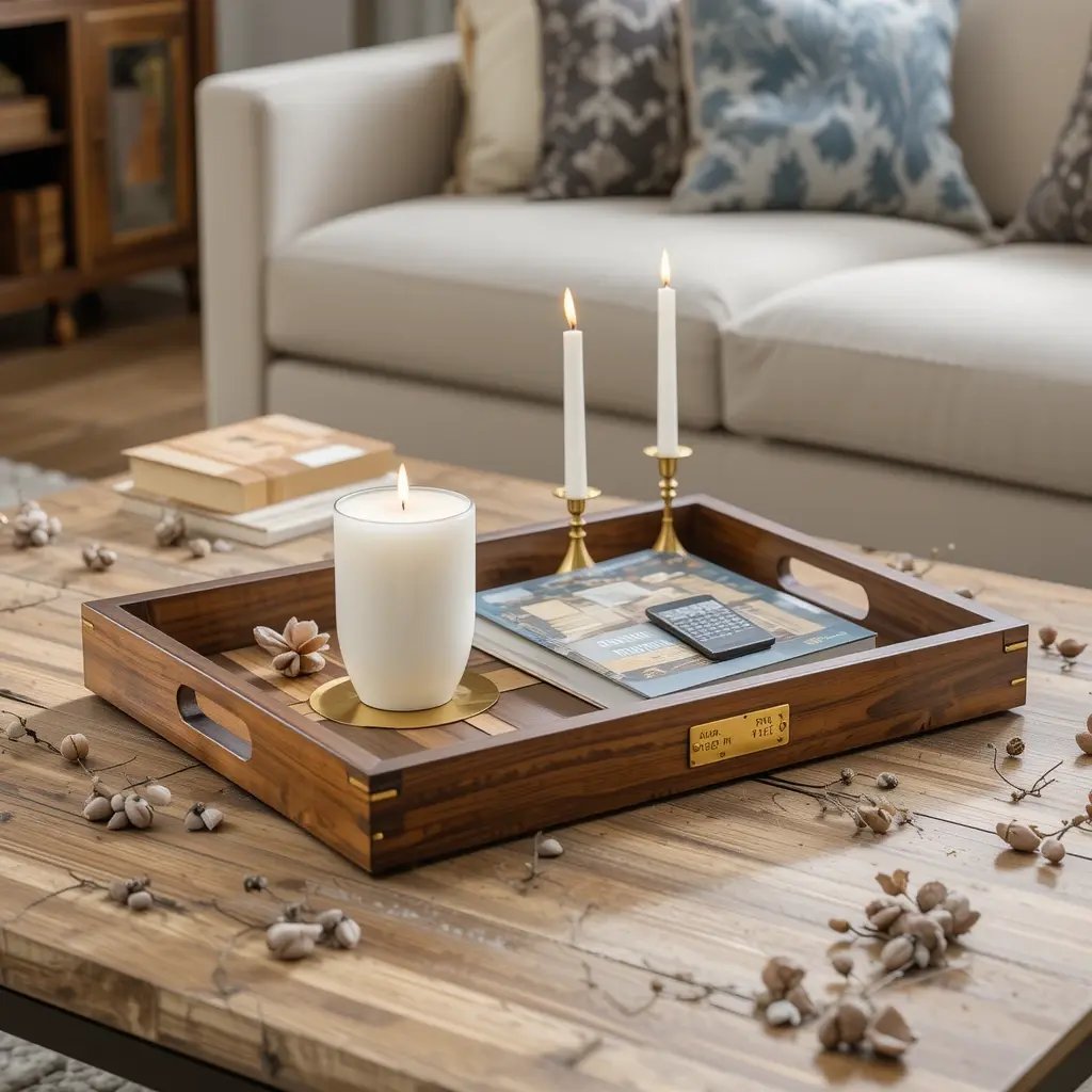 Brass Inlay Wooden Tray