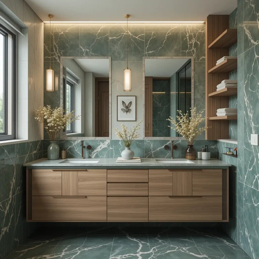 Wood + Green Marble for Warmth