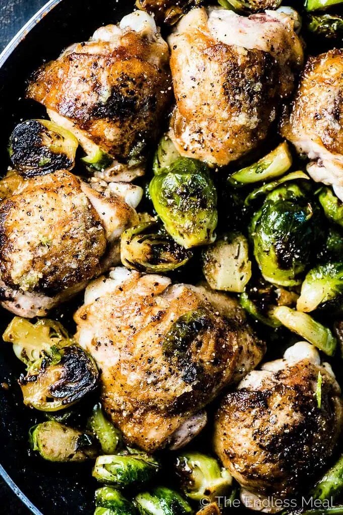 Crispy Garlic Butter Chicken and Brussels Sprouts