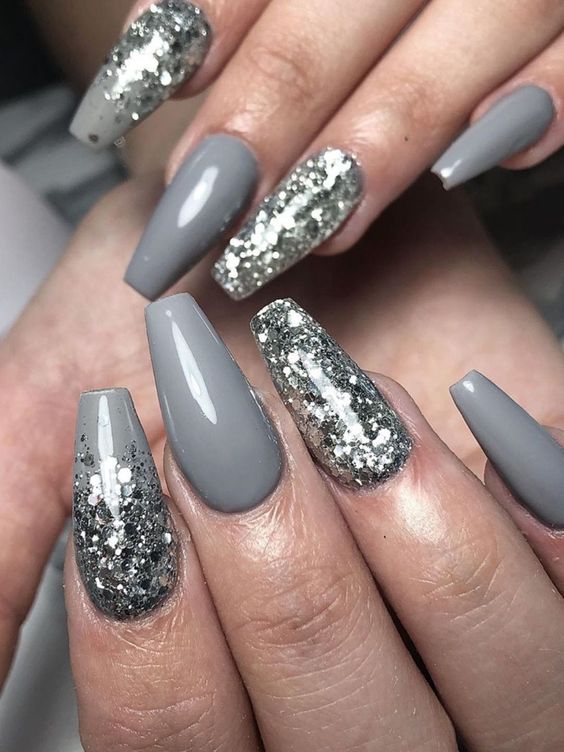 Classic Silver Glitter Nails: