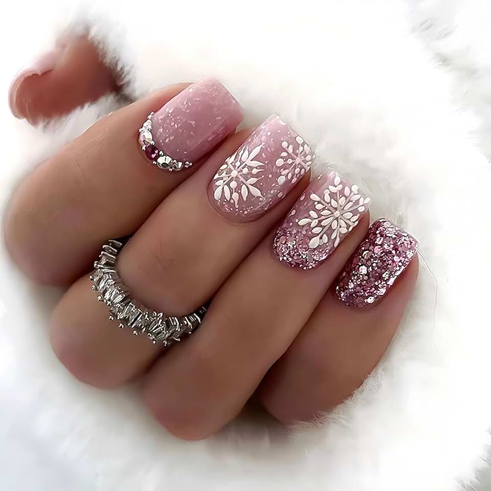Snowflake press on nail design