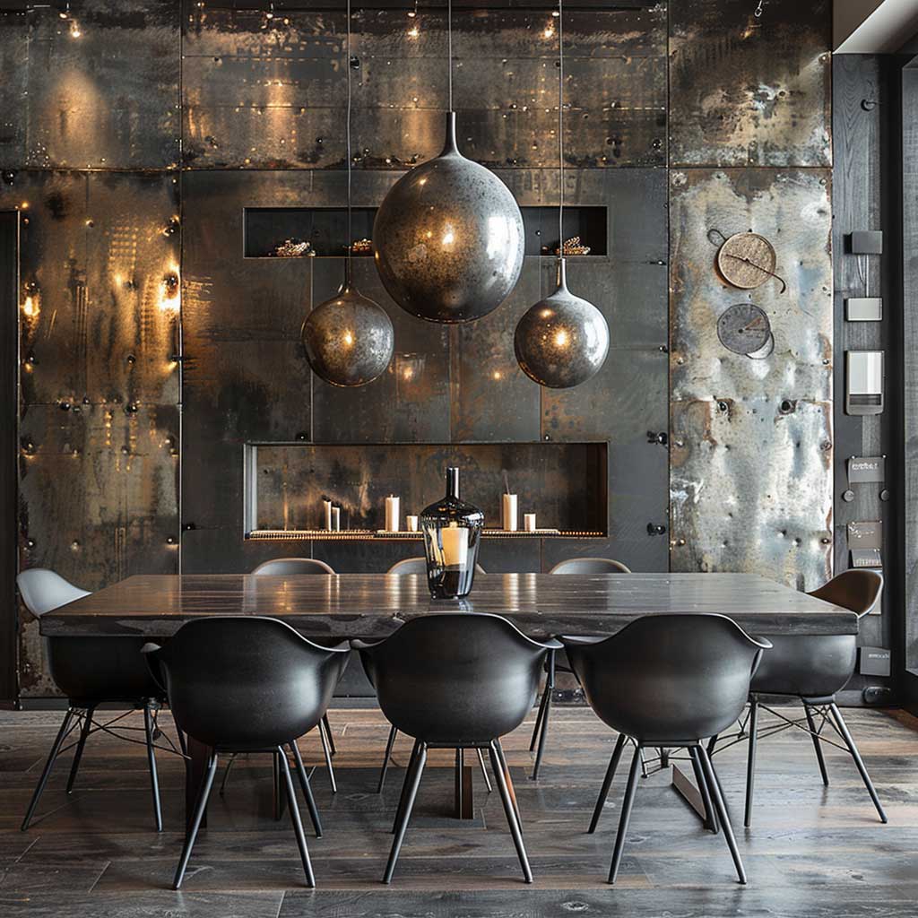 Modern Metallic Accents in Industrial Dining Spaces