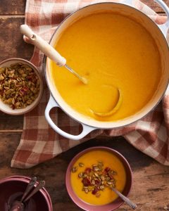 Cream of Pumpkin Soup with Bacon-Pepita Crunch
