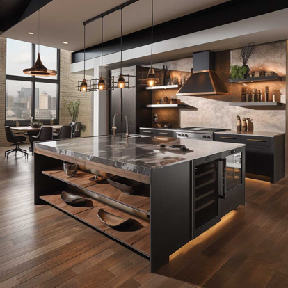 Industrial Style Kitchen Island with Metal Accents