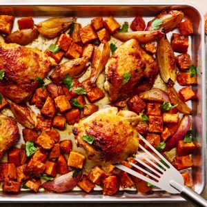 Sheet-Pan Miso Chicken & Sweet Potatoes