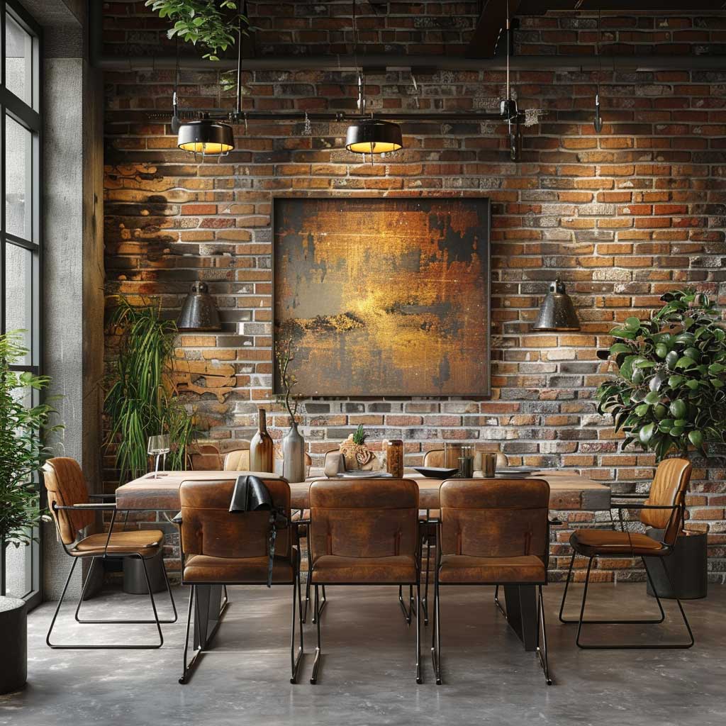 Exposed Brick Elegance for Dining Room Wall Decor Ideas
