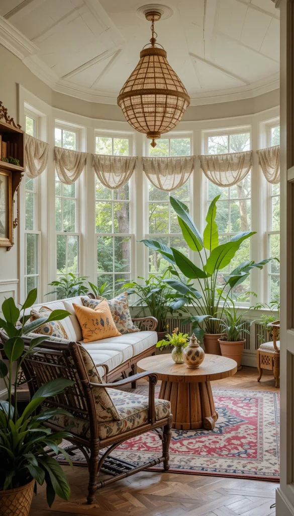 Bohemian-style sunroom interior design 
