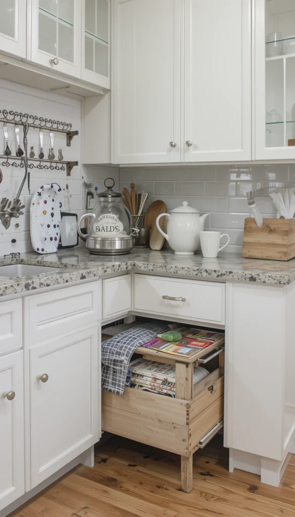 The space beneath your lower cabinets can be transformed into discreet storage with toe-kick drawers. They’re perfect for storing flat items like baking sheets, placemats, or even pet food dishes.