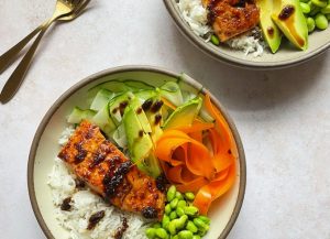 Soy-Ginger Salmon Bowls with Coconut Rice