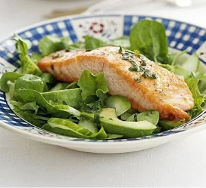 Salmon, avocado and cucumber salad