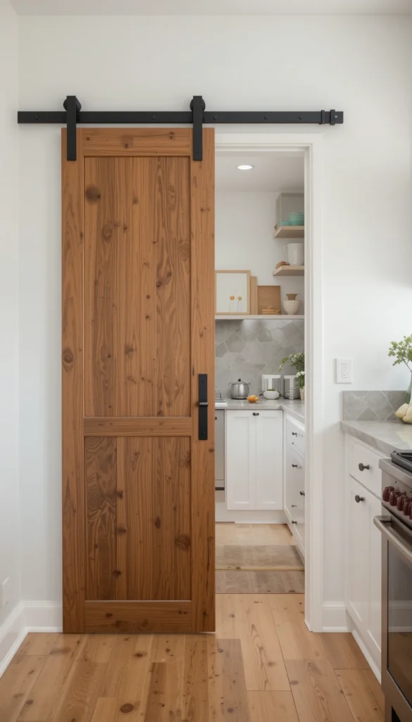 Traditional swinging doors can be space-hoggers in tight kitchens. A pocket door that slides into the wall or a barn door that glides along a track eliminates the need for clearance space, allowing for better flow in compact areas.
