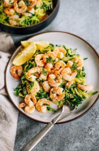 Whole30 zucchini noodles with lemon garlic shrimp. 