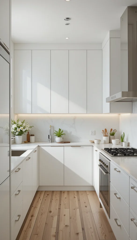 Cabinet finishes play a huge role in how spacious a kitchen feels. A high-gloss or lacquered finish reflects light, creating an illusion of depth and openness. This is especially effective for small kitchens with limited natural light.