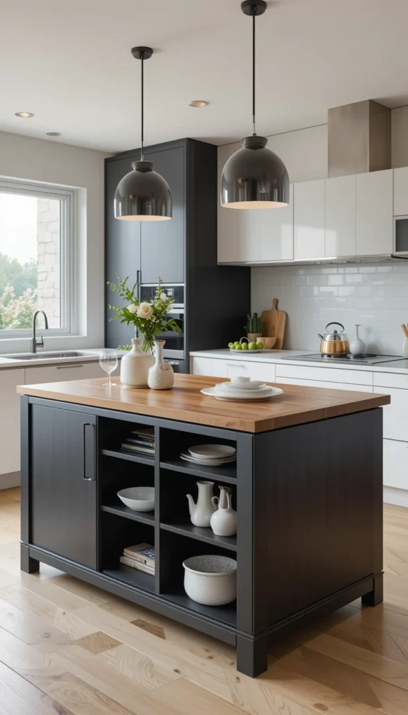 A kitchen island with built-in storage or a foldable table saves space while adding functionality.Look for bar carts, rolling islands, or expandable dining tables to maximize usability.