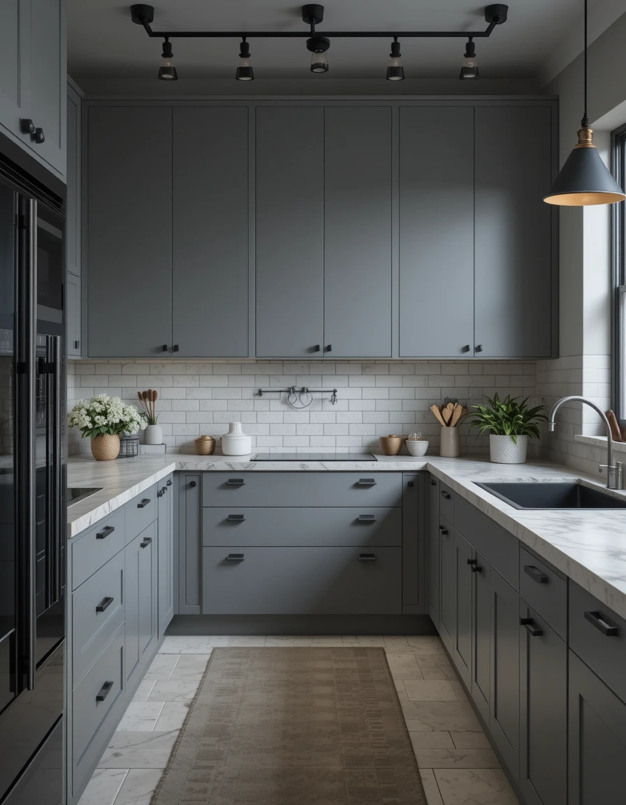 If you love modern, minimalist kitchens, ash gray is the perfect balance of cool and contemporary. Unlike traditional gray, this version has subtle blue or green undertones that give it depth. It pairs well with concrete countertops, matte black hardware, and sleek lighting fixtures, making it ideal for industrial, modern, or Scandinavian-inspired kitchens.