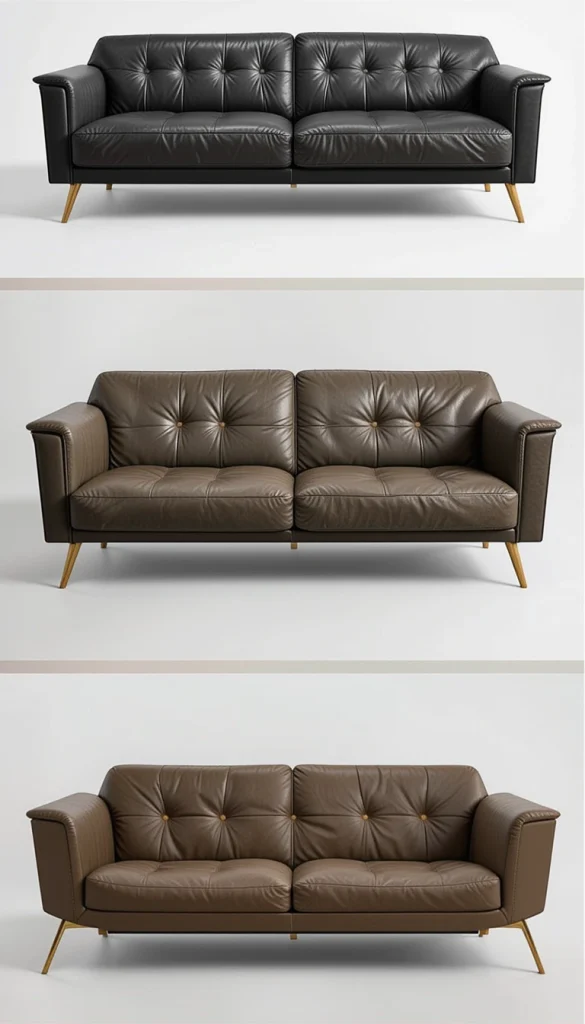 Sofas and chairs from this era are typically low to the ground with clean, angular lines. Look for pieces with button tufting or sleek leather upholstery for a vintage vibe.
