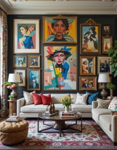 Mirrors aren’t just functional; they can be an artistic statement in a maximalist living room. Choose ornate, vintage-inspired mirrors with gilded frames, intricate carvings, or unique shapes. Position them strategically to reflect light and enhance the sense of space, especially if your room is on the smaller side. You can even group several mirrors together for a striking display that adds both glamour and dimension.