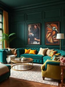 maximalist living room isn’t just about how it looks—it’s about how it feels. Opt for plush, oversized seating that invites lounging, such as deep velvet sofas, tufted chaises, or even a mix of armchairs in different styles. Upholstery in bold colors like emerald green, royal blue, or mustard yellow can add to the dramatic effect. The more layers of comfort—think throw pillows, blankets, and textured cushions—the better.