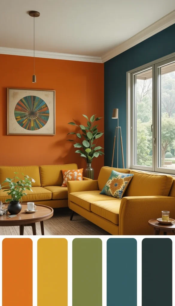 Think warm oranges, mustard yellows, avocado greens, and deep blues. These classic hues can be used on walls, upholstery, or accessories to instantly evoke a midcentury feel.
