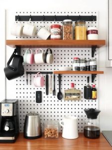 Coffee Bar with a Pegboard Organizer