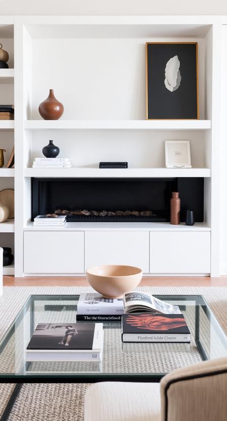 Instead of filling shelves and tables with numerous small decor items, opt for fewer, more impactful pieces. A single sculptural vase, a carefully chosen ceramic bowl, or a well-placed coffee table book can add interest without excess. This “less is more” approach keeps the room feeling open and uncluttered while still reflecting your personality. The key is to be intentional with every item you display.