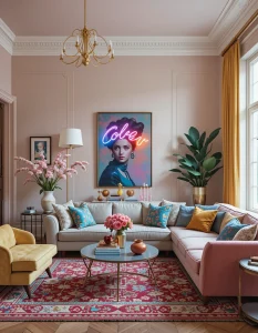 Finally, a true maximalist living room should have a touch of the unexpected. Whether it’s a neon sign, a vintage bust repainted in bright colors, or a bold statement sculpture, these playful elements add a sense of whimsy. Think of it as the finishing touch that makes your space feel distinctly yours. Maximalism isn’t about following rules—it’s about expressing yourself boldly and unapologetically.